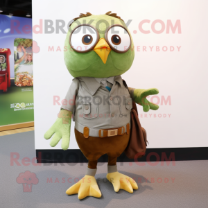 Olive Owl mascot costume character dressed with a Bootcut Jeans and Wallets