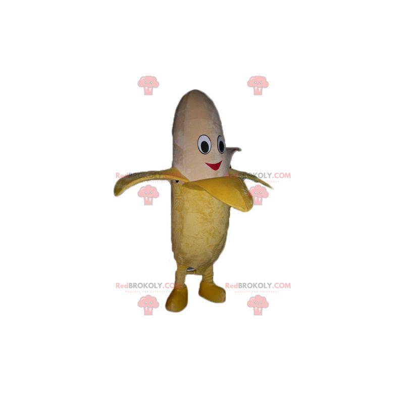 Gigantisk gul og beige bananmaskot smilende - Redbrokoly.com