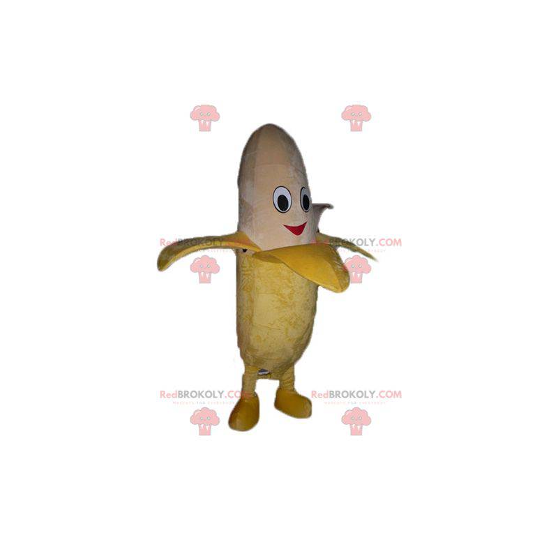 Jätte- och beige bananmaskot som ler - Redbrokoly.com