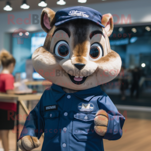 Navy Chipmunk mascot costume character dressed with a Jeans and Hair clips