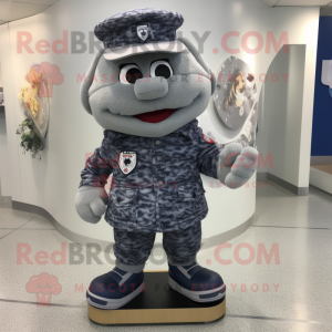 Gray Navy Soldier mascot costume character dressed with a Sweater and Shoe laces