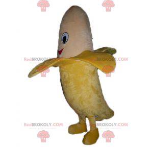Gigante giallo e beige banana mascotte sorridente -
