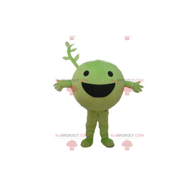 Mascote de ervilha e vegetais verdes muito sorridente -
