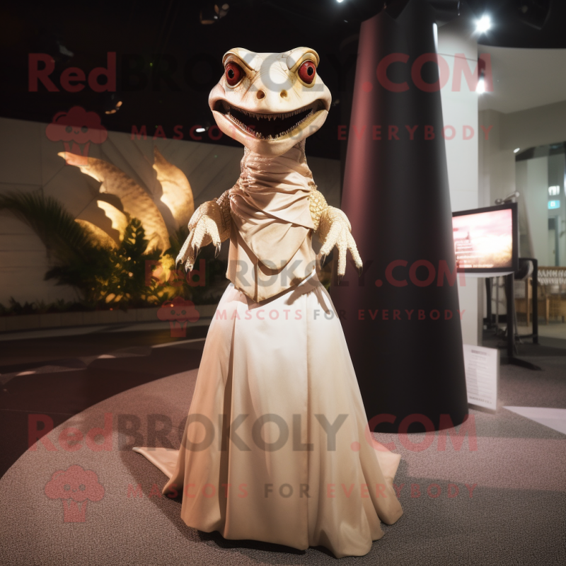 Beige Dimorphodon mascot costume character dressed with a Dress and Rings Beige Dimorphodon mascot costume character dressed with a Dress and Rings