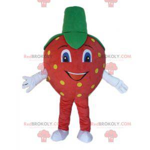 Mascote gigante vermelho amarelo e verde morango -