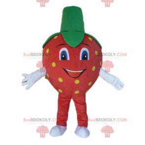 Mascote gigante vermelho amarelo e verde morango -