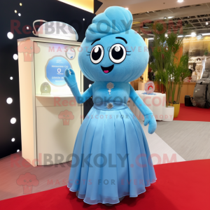 Sky Blue Engagement Ring mascot costume character dressed with a A-Line Skirt and Hairpins