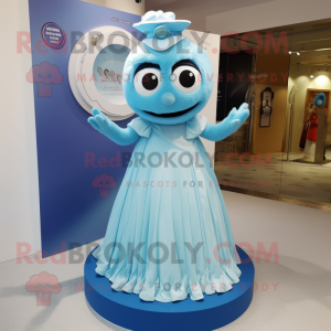 Sky Blue Engagement Ring mascot costume character dressed with a A-Line Skirt and Hairpins