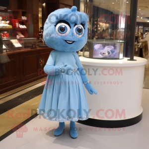 Sky Blue Engagement Ring mascot costume character dressed with a A-Line Skirt and Hairpins
