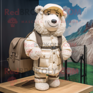 Cream Suffolk Sheep mascot costume character dressed with a Parka and Handbags