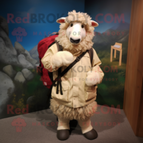 Cream Suffolk Sheep mascot costume character dressed with a Parka and Handbags