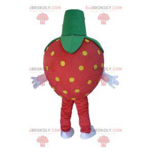 Mascota de fresa gigante rojo amarillo y verde - Redbrokoly.com