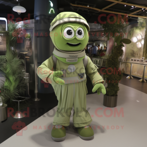 Olive Astronaut mascot costume character dressed with a Pleated Skirt and Anklets