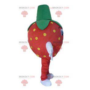 Mascote gigante vermelho amarelo e verde morango -