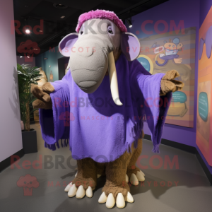 Purple Mammoth mascot costume character dressed with a Capri Pants and Shawls