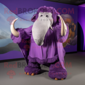 Purple Mammoth mascot costume character dressed with a Capri Pants and Shawls