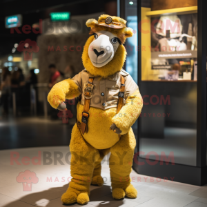 Gold Camel mascot costume character dressed with a Cargo Pants and Bracelets