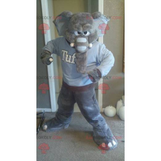 Gray elephant mascot looking fierce - Redbrokoly.com