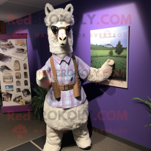 Lavender Llama mascot costume character dressed with a Dress Shirt and Shoe clips