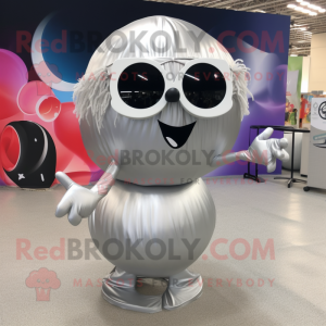 Silver Baseball Ball mascot costume character dressed with a Maxi Dress and Sunglasses