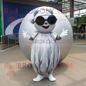 Silver Baseball Ball mascot costume character dressed with a Maxi Dress and Sunglasses