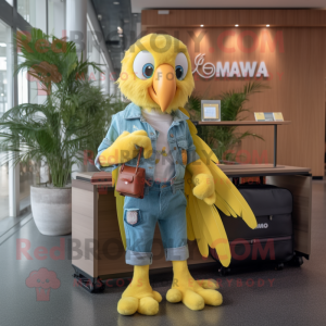 Silver Macaw mascot costume character dressed with a Jeggings and