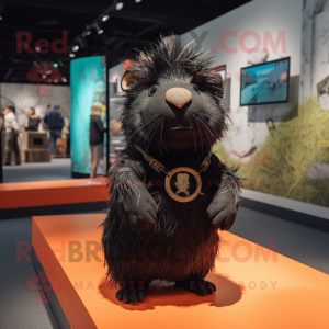 Black Guinea Pig mascot costume character dressed with a Shorts and Brooches