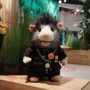 Black Guinea Pig mascot costume character dressed with a Shorts and Brooches
