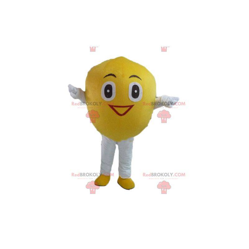 Mascotte de citron jaune géant et souriant - Redbrokoly.com