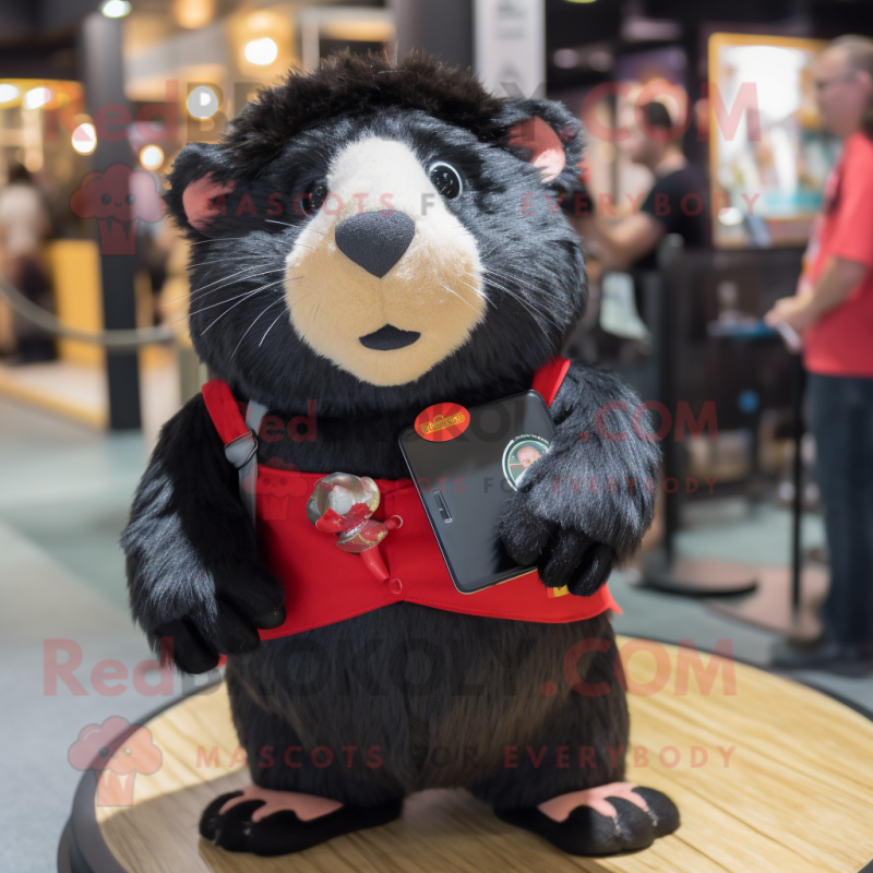 Black Guinea Pig mascot costume character dressed with a Shorts and Brooches