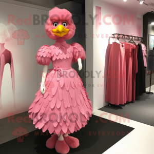 Pink Fried Chicken mascot costume character dressed with a Empire Waist Dress and Hairpins