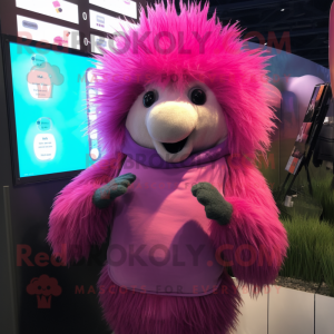 Magenta Porcupine mascot costume character dressed with a Tank Top and Scarf clips