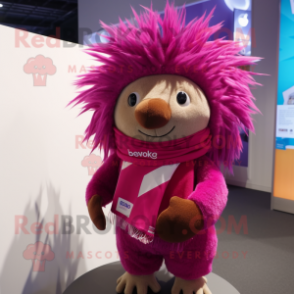 Magenta Porcupine mascot costume character dressed with a Tank Top and Scarf clips