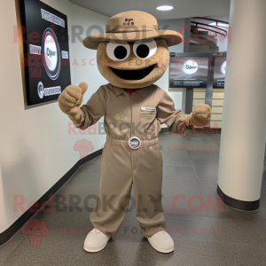 Tan Engagement Ring mascot costume character dressed with a Jumpsuit and Hat pins