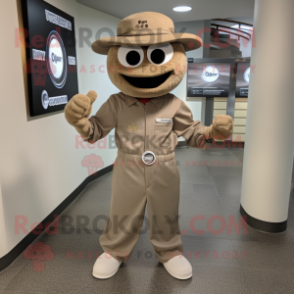 Tan Engagement Ring mascot costume character dressed with a Jumpsuit and Hat pins