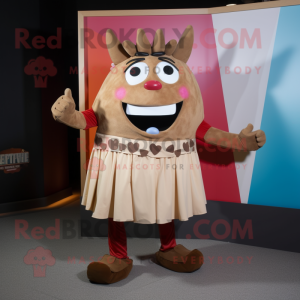Tan Steak mascot costume character dressed with a Skirt and Bracelets