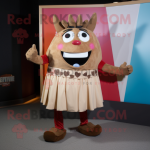 Tan Steak mascot costume character dressed with a Skirt and Bracelets