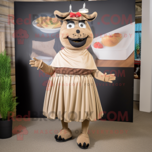 Tan Steak mascot costume character dressed with a Skirt and Bracelets
