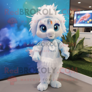 White Betta Fish mascot costume character dressed with a Romper and Necklaces