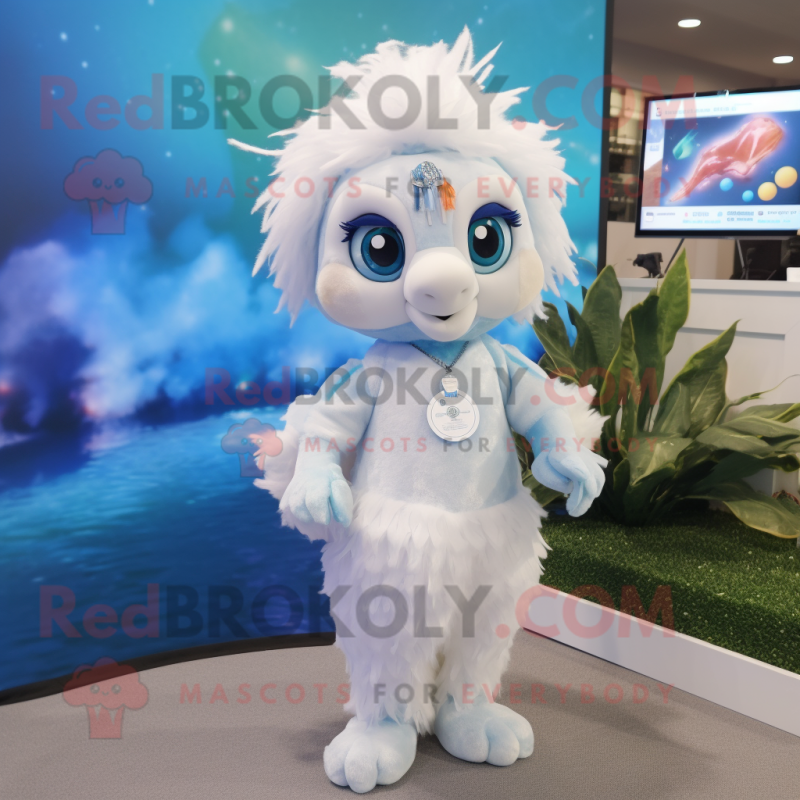 White Betta Fish mascot costume character dressed with a Romper and Necklaces White Betta Fish mascot costume character dressed with a Romper and Necklaces