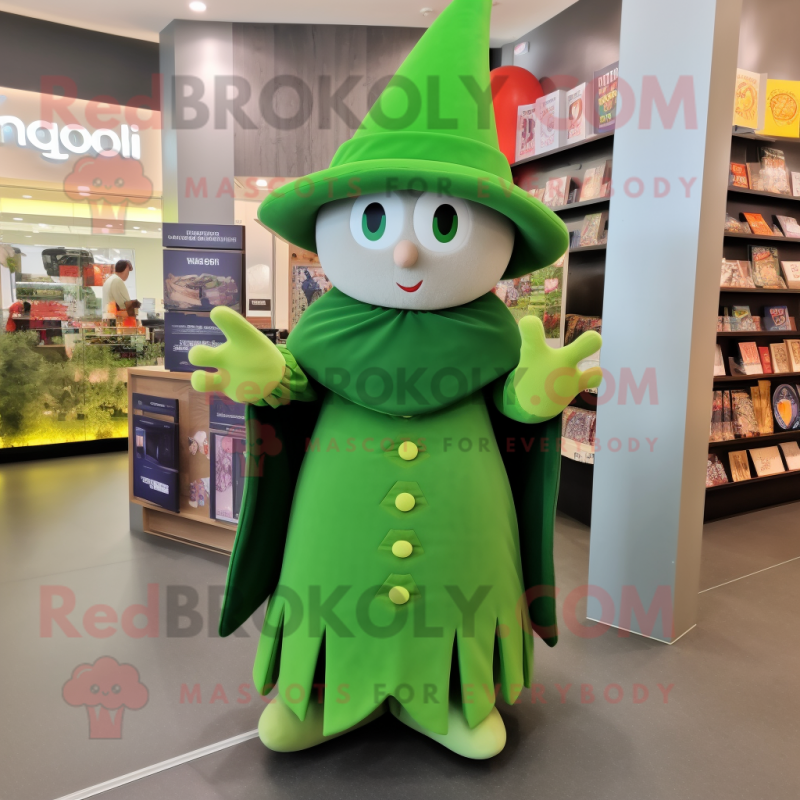 Olive Wizard mascot costume character dressed with a Skirt and Hats