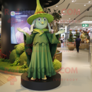 Olive Wizard mascot costume character dressed with a Skirt and Hats