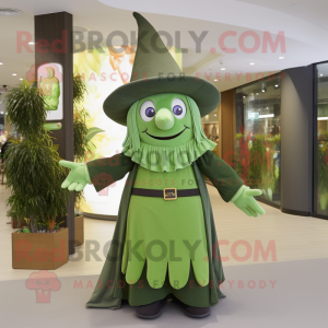 Olive Wizard mascot costume character dressed with a Skirt and Hats