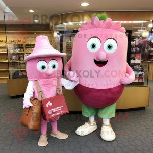 Pink Corned Beef And Cabbage mascot costume character dressed with a Chinos and Clutch bags