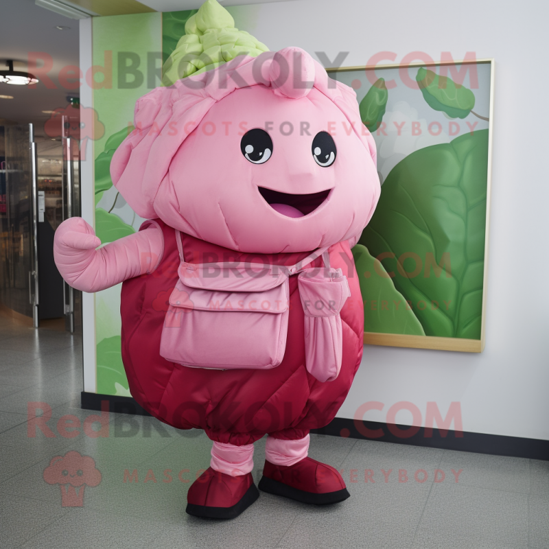 Pink Corned Beef And Cabbage mascot costume character dressed with a Chinos and Clutch bags Pink Corned Beef And Cabbage mascot costume character dressed with a Chinos and Clutch bags