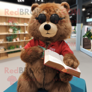 nan Beaver mascot costume character dressed with a Playsuit and Reading glasses