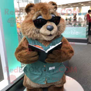 nan Beaver mascot costume character dressed with a Playsuit and Reading glasses