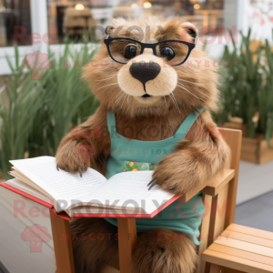 nan Beaver mascot costume character dressed with a Playsuit and Reading glasses