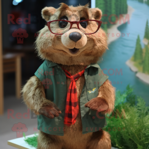 nan Beaver mascot costume character dressed with a Playsuit and Reading glasses