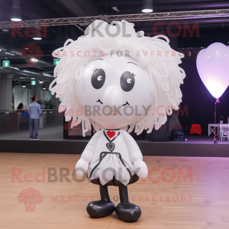 White Heart Shaped Balloons mascot costume character dressed with a Coat and Hair clips